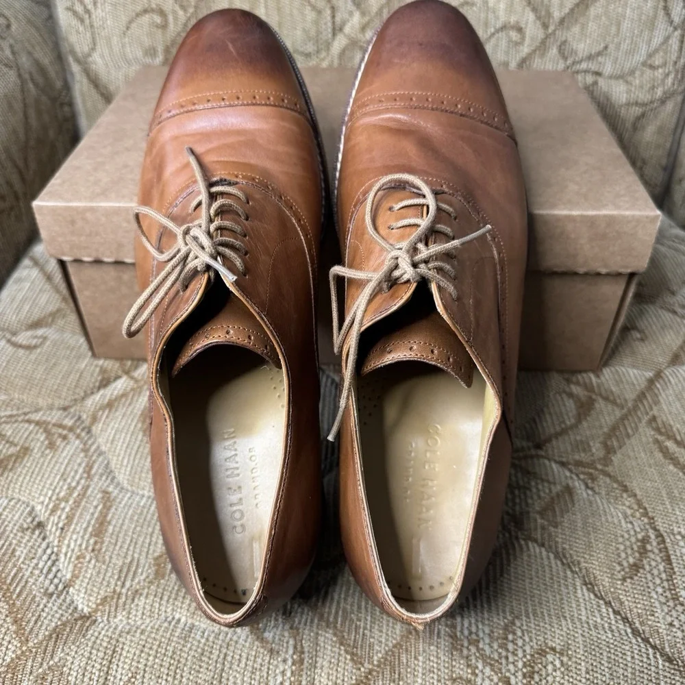 Cole Haan Cambridge Cap Toe Oxfords Shoes British Tan C13416 Size 10 M Excellent